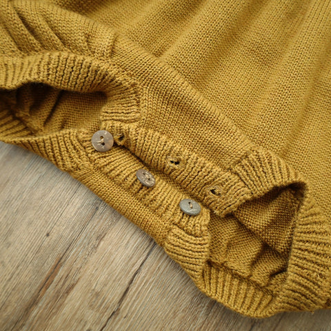 Baby Wool Knitted Romper | Embroidered Long Sleeve Onesie