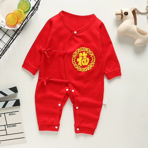 Baby Cotton Romper | Long Sleeve Lace-Up Jumpsuit