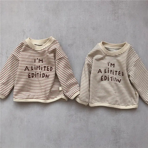 Baby suit Korean version spring new baby alphabet striped T-shirt patch casual pants baby two-piece suit