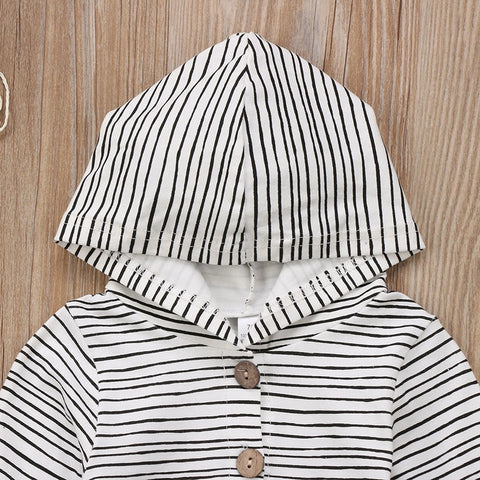Baby Striped Hooded Romper | Cotton Long Sleeve Jumpsuit