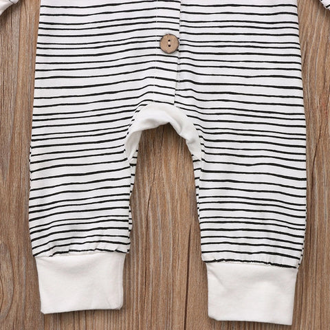 Baby Striped Hooded Romper | Cotton Long Sleeve Jumpsuit