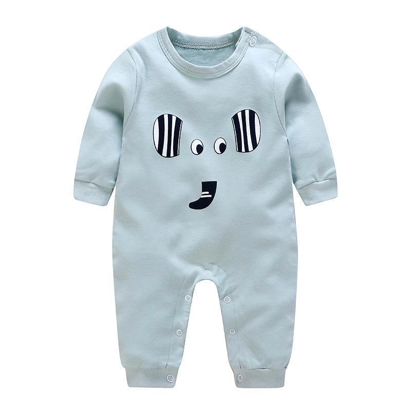 Baby Printed Romper | Cotton Long Sleeve Faux Dungaree Jumpsuit