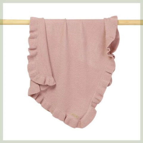 Knitted Baby Blanket | Ruffle Trim Swaddle Wrap