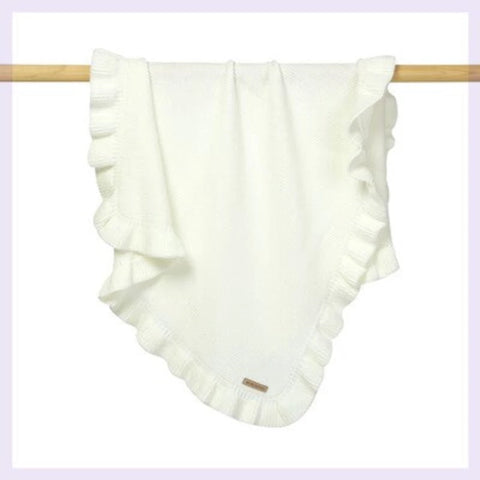 Knitted Baby Blanket | Ruffle Trim Swaddle Wrap
