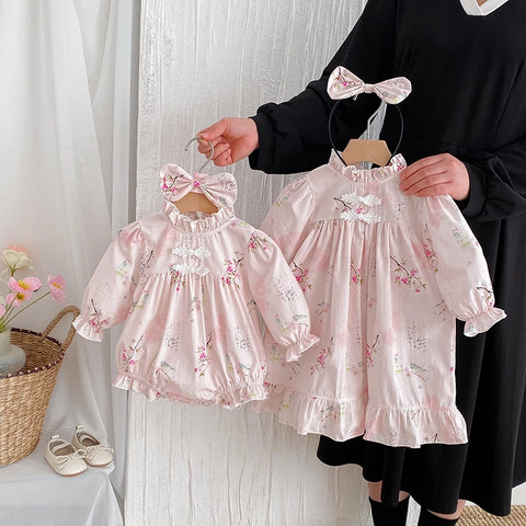 Baby Girl Triangle Romper Dress | Retro Tang Style Jumpsuit