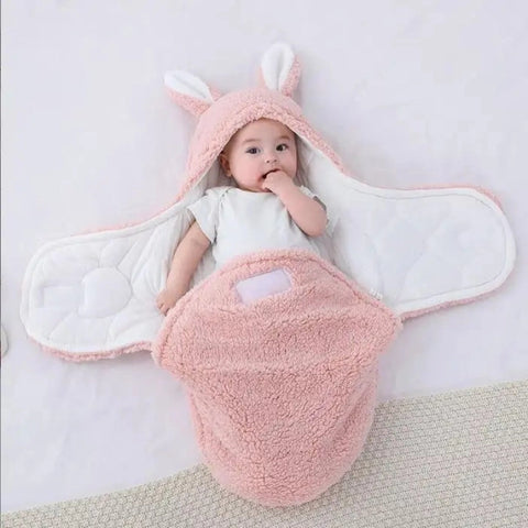 Fluffy Fleece Baby Swaddle Blanket | Bunny Ear Hooded Wrap
