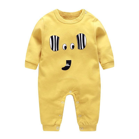 Baby Printed Romper | Cotton Long Sleeve Faux Dungaree Jumpsuit