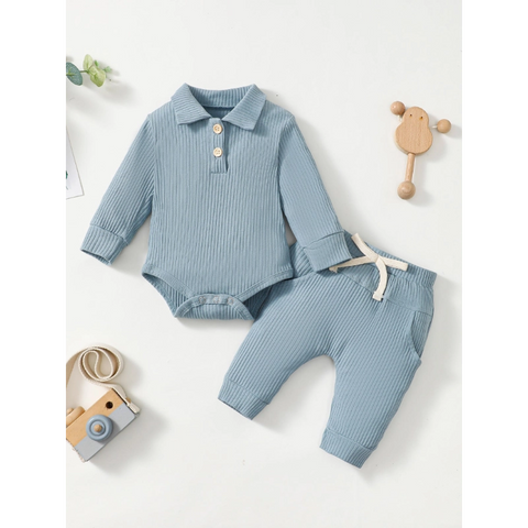Baby Boy Ribbed Polo & Trouser Set | Cotton Two-Piece Outfit
