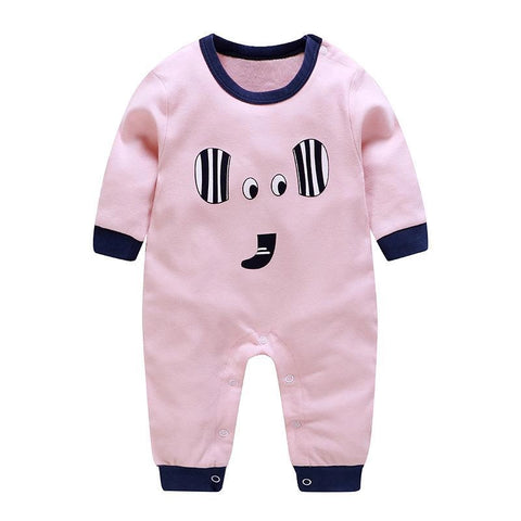 Baby Printed Romper | Cotton Long Sleeve Faux Dungaree Jumpsuit