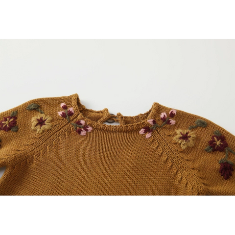 Baby Wool Knitted Romper | Embroidered Long Sleeve Onesie