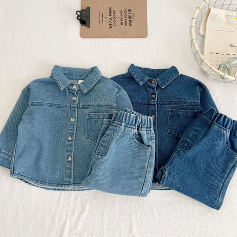 Kids Retro Denim Two-Piece Set | Shirt & Trousers