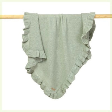 Knitted Baby Blanket | Ruffle Trim Swaddle Wrap