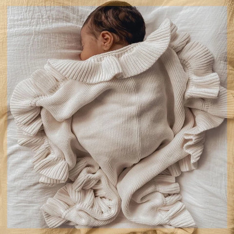 Knitted Baby Blanket | Ruffle Trim Swaddle Wrap