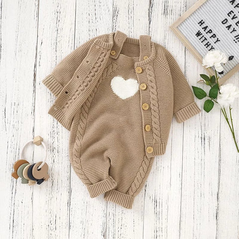 Baby Knitted Dungaree Romper | Cable Knit Heart Jumpsuit