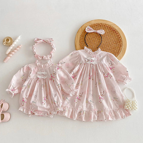 Baby Girl Triangle Romper Dress | Retro Tang Style Jumpsuit