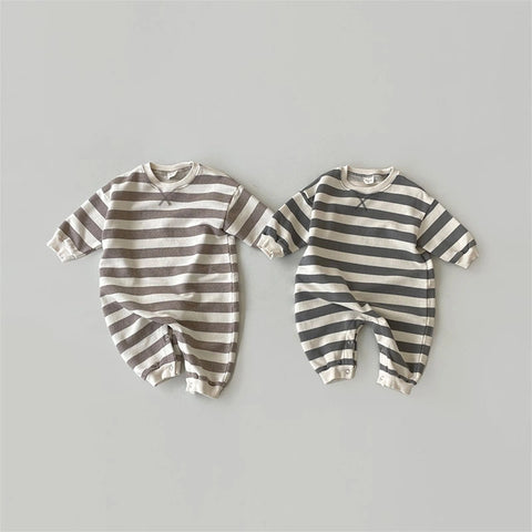 Baby Striped Cotton Sweater Romper | Long Sleeve Jumpsuit