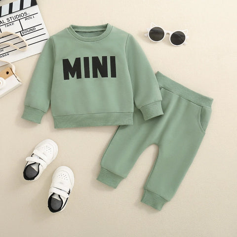 Baby "MINI" Print Sweatshirt & Joggers Set | 2-Piece Outfit
