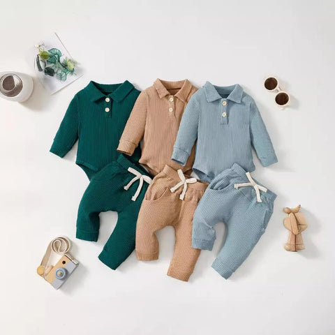 Baby Boy Ribbed Polo & Trouser Set | Cotton Two-Piece Outfit