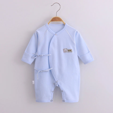 Baby Cotton Romper | Long Sleeve Lace-Up Jumpsuit