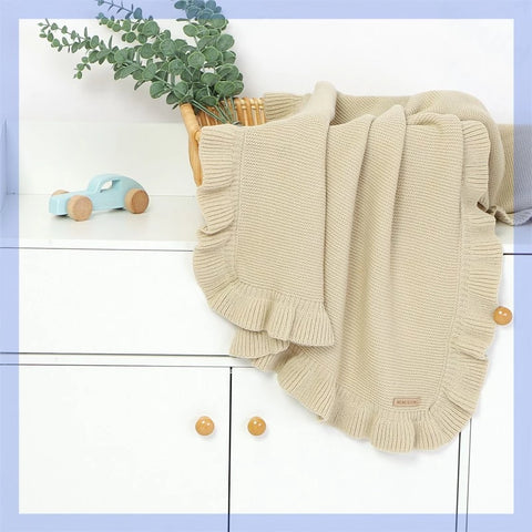 Knitted Baby Blanket | Ruffle Trim Swaddle Wrap