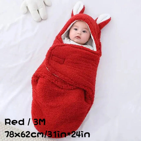 Fluffy Fleece Baby Swaddle Blanket | Bunny Ear Hooded Wrap