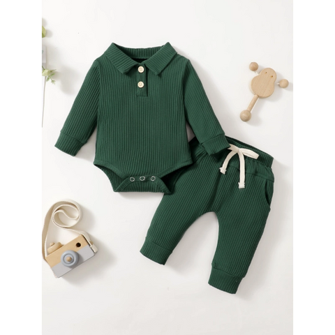 Baby Boy Ribbed Polo & Trouser Set | Cotton Two-Piece Outfit