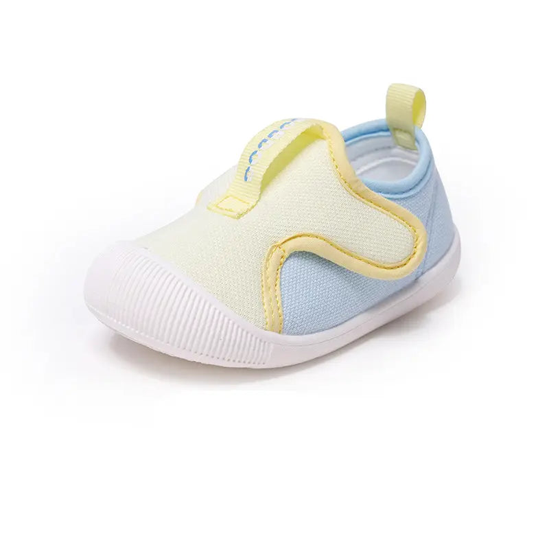 Baby blue yellow soft sole toddler shoes velcro