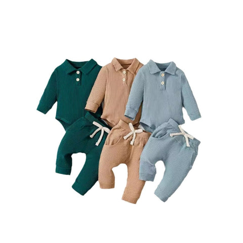 Baby boy ribbed polo shirt and trousers set colours