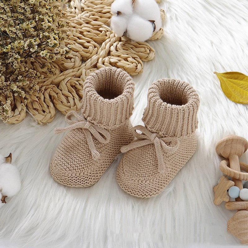 Baby camel knitted bow booties toddler shoes