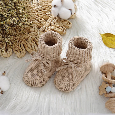 Baby camel knitted bow booties toddler shoes