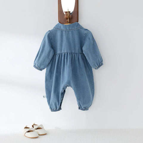 Baby girl cotton denim romper popper fastening