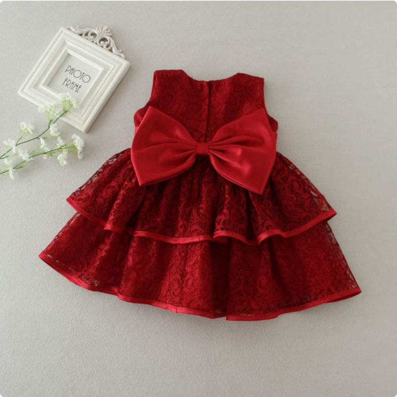 Baby girl sleeveless tiered lace dress with headbow