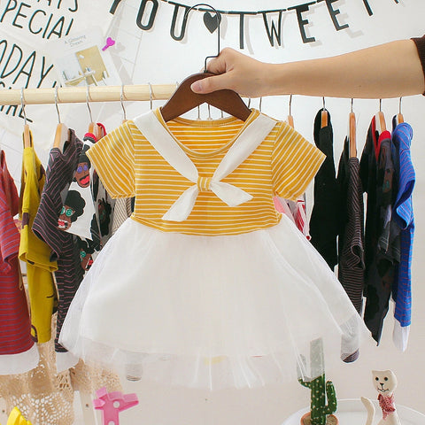 Baby girl yellow striped sailor mesh tutu dress