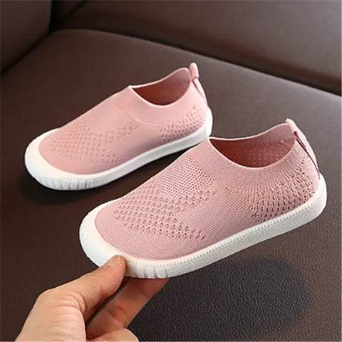 Baby knit fabric shoes non-slip white sole