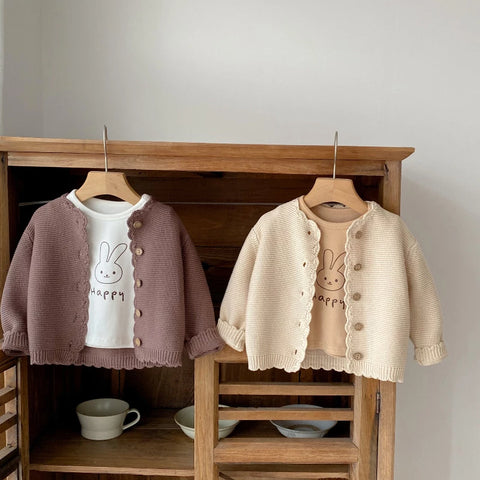 Baby knitted crochet cardigan cotton long sleeve jacket