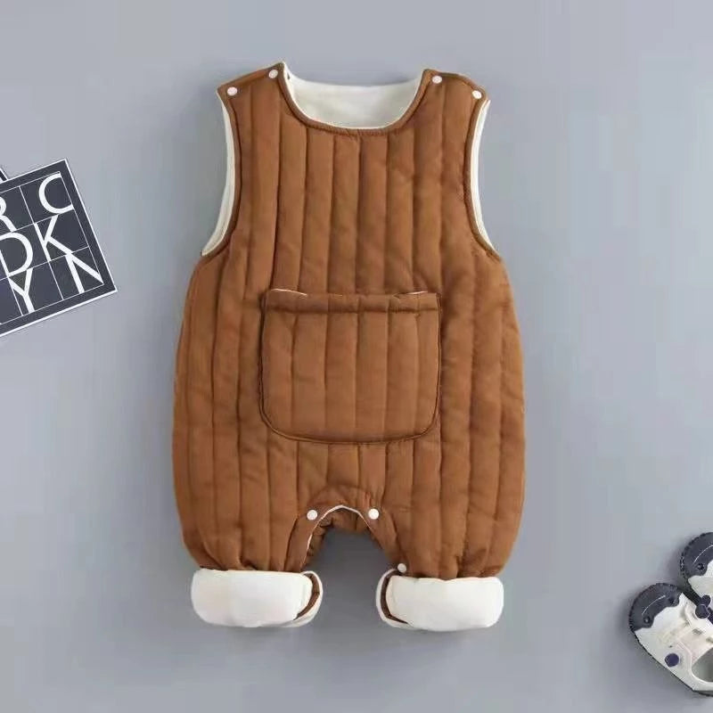 Baby padded jumpsuit fleece lined suspender romper