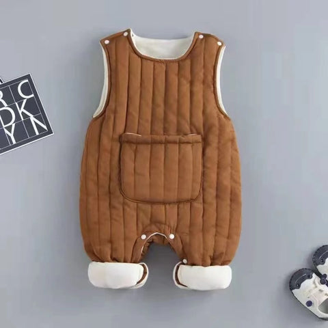 Baby padded jumpsuit fleece lined suspender romper