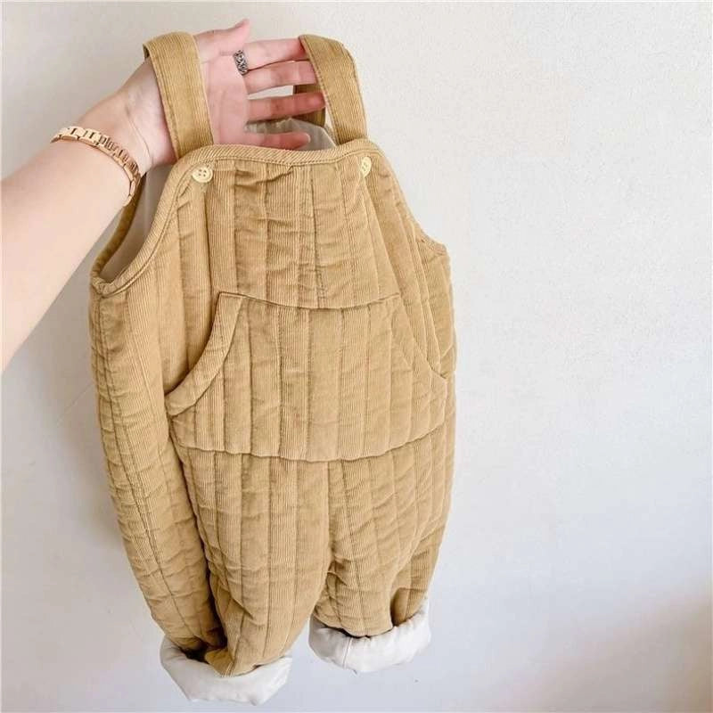Baby padded winter overalls corduroy suspender pants