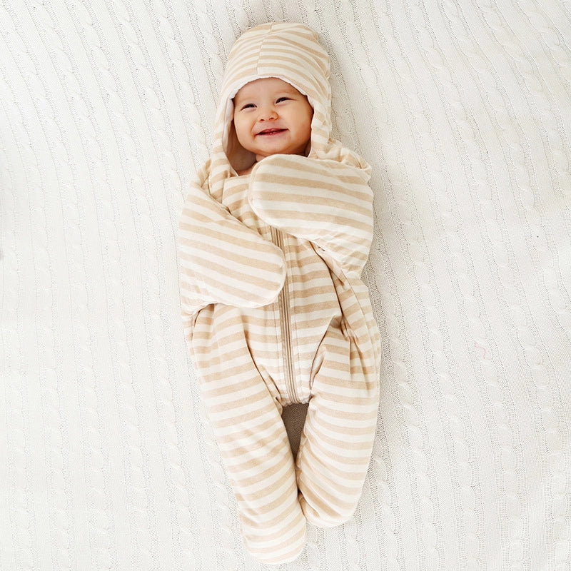 Baby sleeping bag with feet zip front stripes