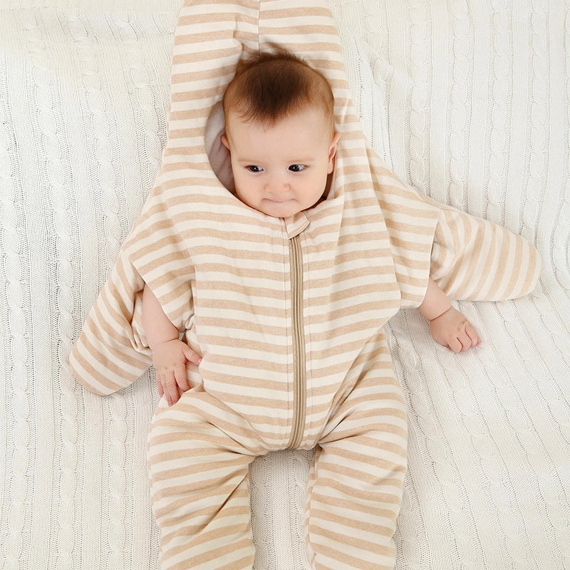 Baby wearing striped cotton starfish sleeping bag