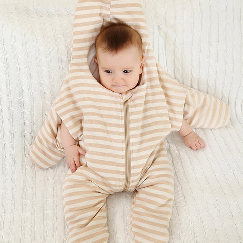 Baby wearing striped cotton starfish sleeping bag