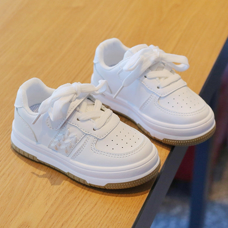 Baby toddler white sneakers breathable rubber sole