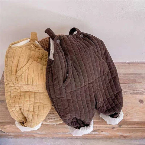 Baby Corduroy Quilted Dungarees | Padded Winter Overalls