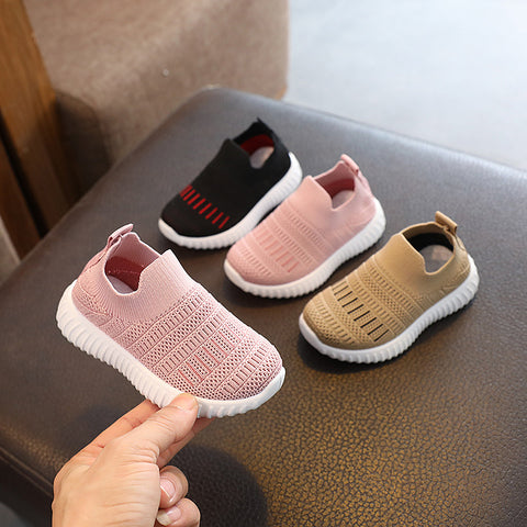 Striped Medium And Large Children Breathable Casual Flying Woven Shoes
