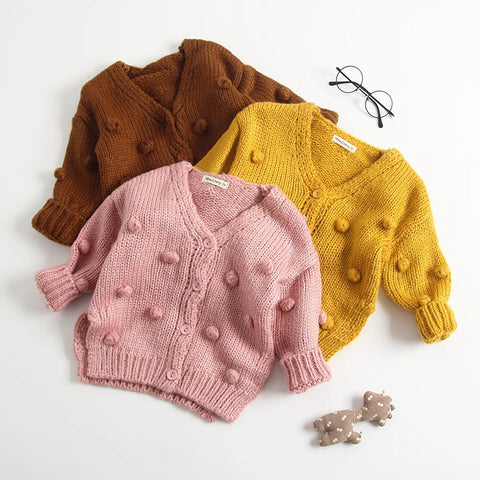 Cotton baby cardigan jacket button front bobble knit