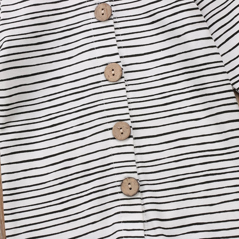 Cotton baby jumpsuit hooded striped button front