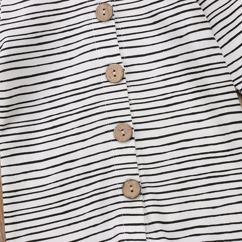 Cotton baby jumpsuit hooded striped button front