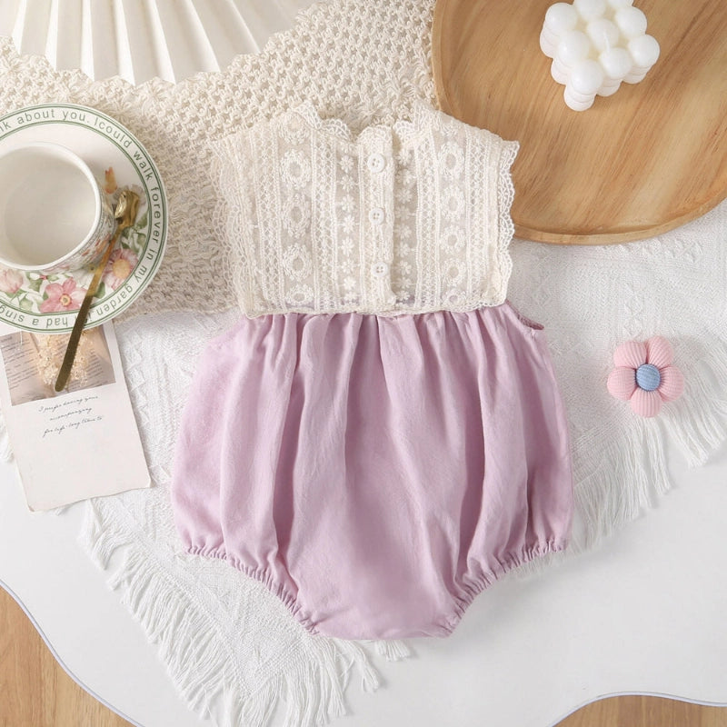 Cotton lace trim baby romper triangle jumpsuit