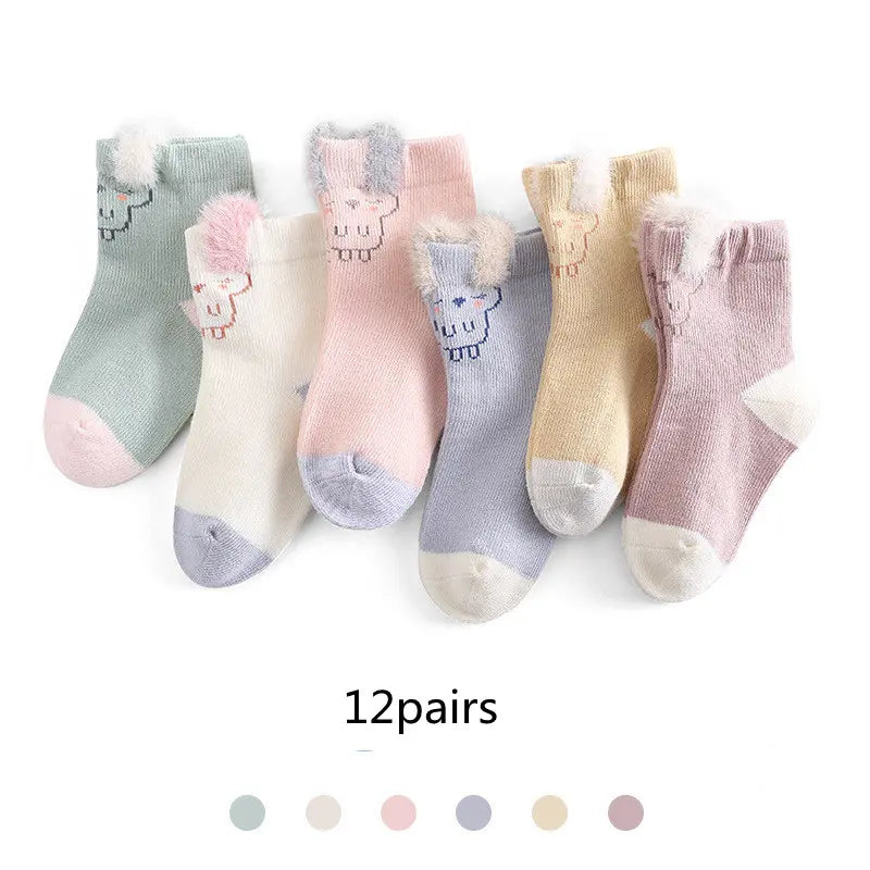 12 Pairs Baby Socks – Cute Animal Cotton Socks for Boys & Girls