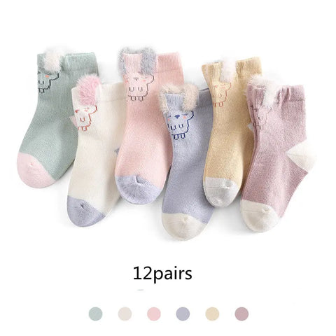 12 Pairs Baby Socks – Cute Animal Cotton Socks for Boys & Girls